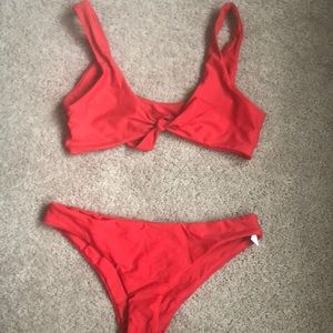 Red tie front bikini